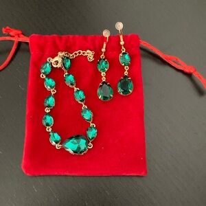 Women's Wedding Bridal Crystal Teardrop Bracelet and Enamel Hook Dangle Earrings